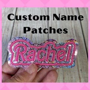 Embroidered Holographic Pale Pink Vinyl Name Patch, personalized kids name patch, sew/glue on or peel and stick patch, backpack school patch