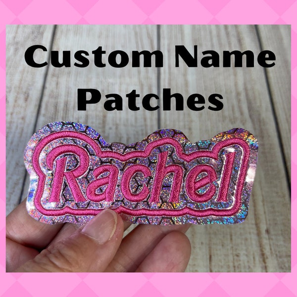 Embroidered Holographic Pale Pink Vinyl Name Patch, personalized kids name patch, sew/glue on or peel and stick patch, backpack school patch