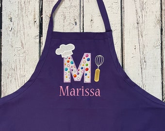 Adult personalized embroidered apron with pockets, initial & name, perfect gift for Christmas or birthday, custom apron chef hat set