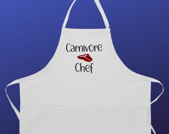 Carnivore Chef Adult embroidered apron with pockets, perfect gift for Christmas or birthday, Carnivore diet chef, cooking carnivore