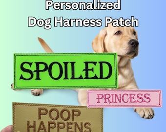 Personalized Embroidered Dog Harness patch with hook backing, 3 sizes, S, M and L. 20 colors to choose, can add name and phone number