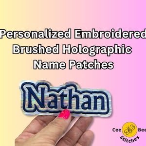 Embroidered Holographic Brushed Shimmer Glitter Name Patch, sew on or peel & stick, hat patch, backpack patch