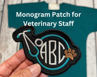 Veterinarian staff monogram patch, unique embroidered personalized patch with paw print for your uniform or work jacket, Vet Tech