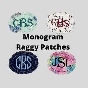 Personalized raggy monogram patch, customize- you choose size, patch fabric, and monogram style. Iron on, peel & stick,or sew/glue on