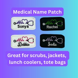 Medical name patch with stethoscope, embroidered patch for scrubs, jackets, sew or glue on medical name badge for nurse or medical worker