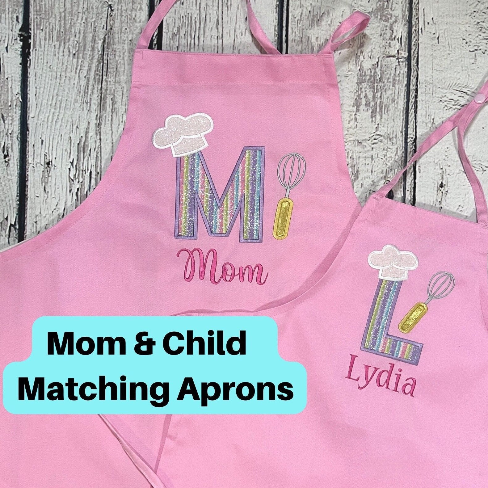 Personalized Embroidered Mother Daughter or Mother Child Matching Apron  Set, Personalized Matching Aprons W Pockets for Mom & Girl 