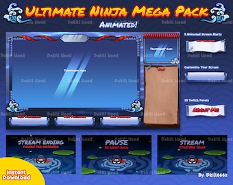 Ninja Animated Stream Overlay Mega Pack: Twitch Panels & Alerts