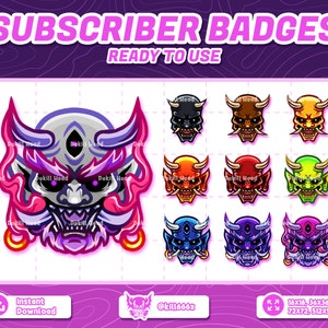 10 Sub Badges | Oni Mask Badges | Troll | Ogree | Yokai | Japan | Demon | Evil | Subscriber Badges | Stream Badges | Twitch Badges
