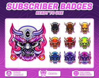 10 Sub Badges | Oni Mask Badges | Troll | Ogree | Yokai | Japan | Demon | Evil | Subscriber Badges | Stream Badges | Twitch Badges