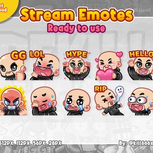 10 Stream Emotes - Hoodie Bald Boy Black Beard