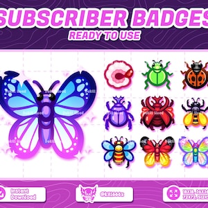 10x  Insect Sub Badges | Larva | Ladybug | Beetles | Wasp | Butterfly | Twitch Badges | Loyalty Badges | Stream Badges