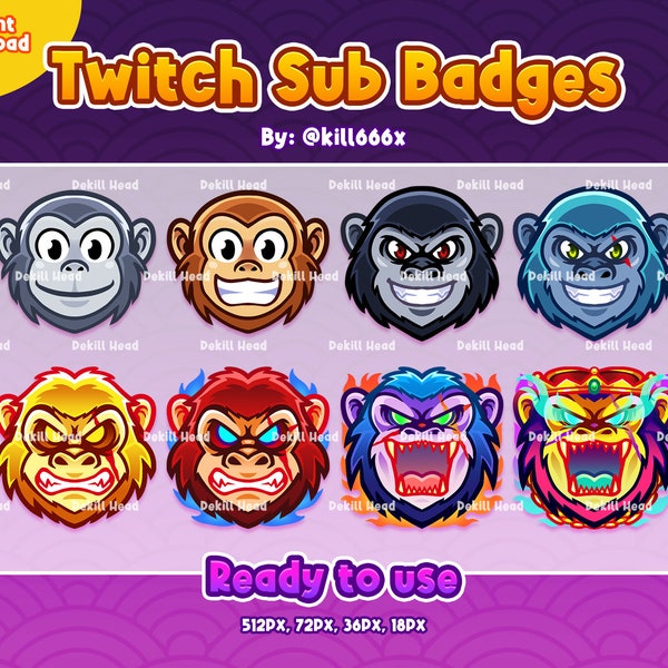 8 Sub Badges - Angry Evil Gorilla