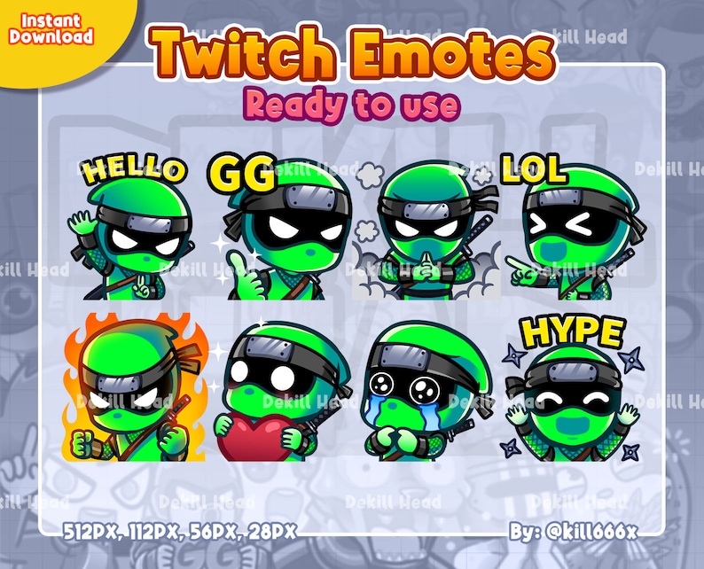 8 Emotes the Green Ninja Hello GG Jutsu LOL Rage Love - Etsy