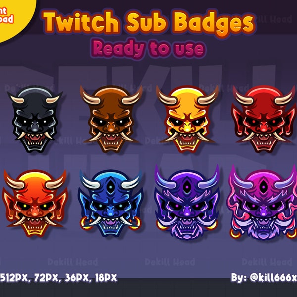 8 Sub Badges | Oni Mask Badges | Troll | Ogree | Yokai | Japan | Demon | Evil | Subscriber Badges | Stream Badges | Twitch Badges