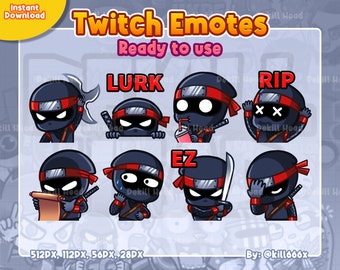 8つのエモート「The Black Ninja Part 2」、手裏剣、潜伏、飲み物、RIP、読書、何、EZ、顔面掌（Twitch、Discord、Youtube用）