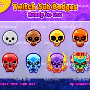 Skull Twitch Sub Badges: Skeleton Stream Badges (Digital Download)