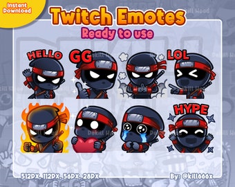 8 Emotes The Black Ninja, Hello, GG, Jutsu, LOL, Rage, Love, Crying, Hype für Twitch, Discord oder Youtube