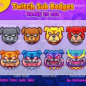 8 ブルドッグ サブバッジ | 犬 | 子犬 | ストリームバッジ | Twitch バッジ