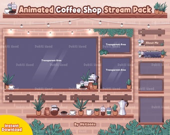 Animierter Coffee Shop Overlay-Bildschirm Mega Pack | Benachrichtigungen | Twitch Panels | Stream-Pack | Kundenspezifische Einzelanfertigungen