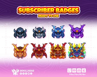 Samurai Oni Mask Twitch Sub Badges: Kabuto Ronin Japan (Digital Download)