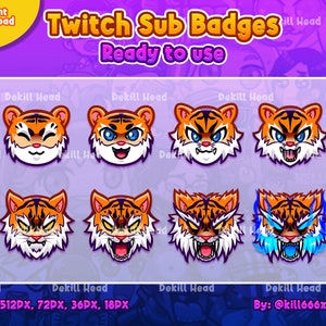 8 Tiger Head Sub Badges Normal Color Version | Big Cat | Panther | Apex Predator | Monster | Stream Badges | Twitch Badges