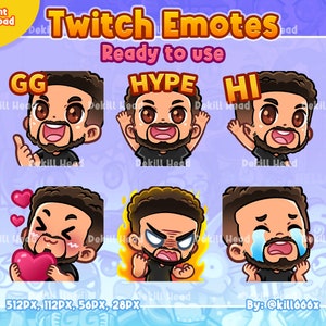 6 Stream Emotes - Cool Chibi Gamer Boy with Curly Hair