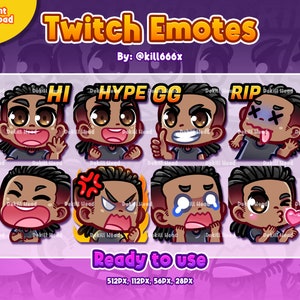 8 Stream Emotes - Dreadlocks Boy | Dark Skin | Black Hair