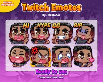8 Stream Emotes - Dreadlocks Boy | Dark Skin | Black Hair