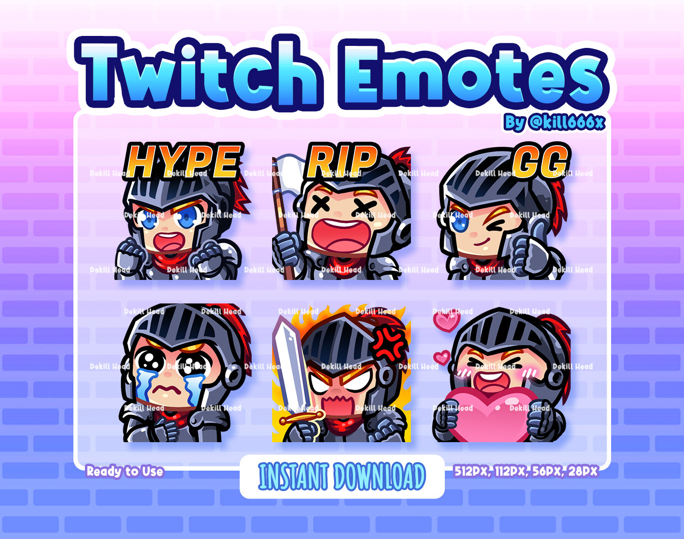6x Knight Stream Emotes | Hype | RIP | GG | Crying | Rage | Love - Etsy