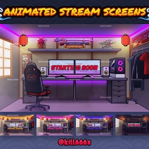 4x Animated Stream Screens | Ninja Gaming Room | Japan | Sakura | Starting Soon | BRB | Ending | Offline