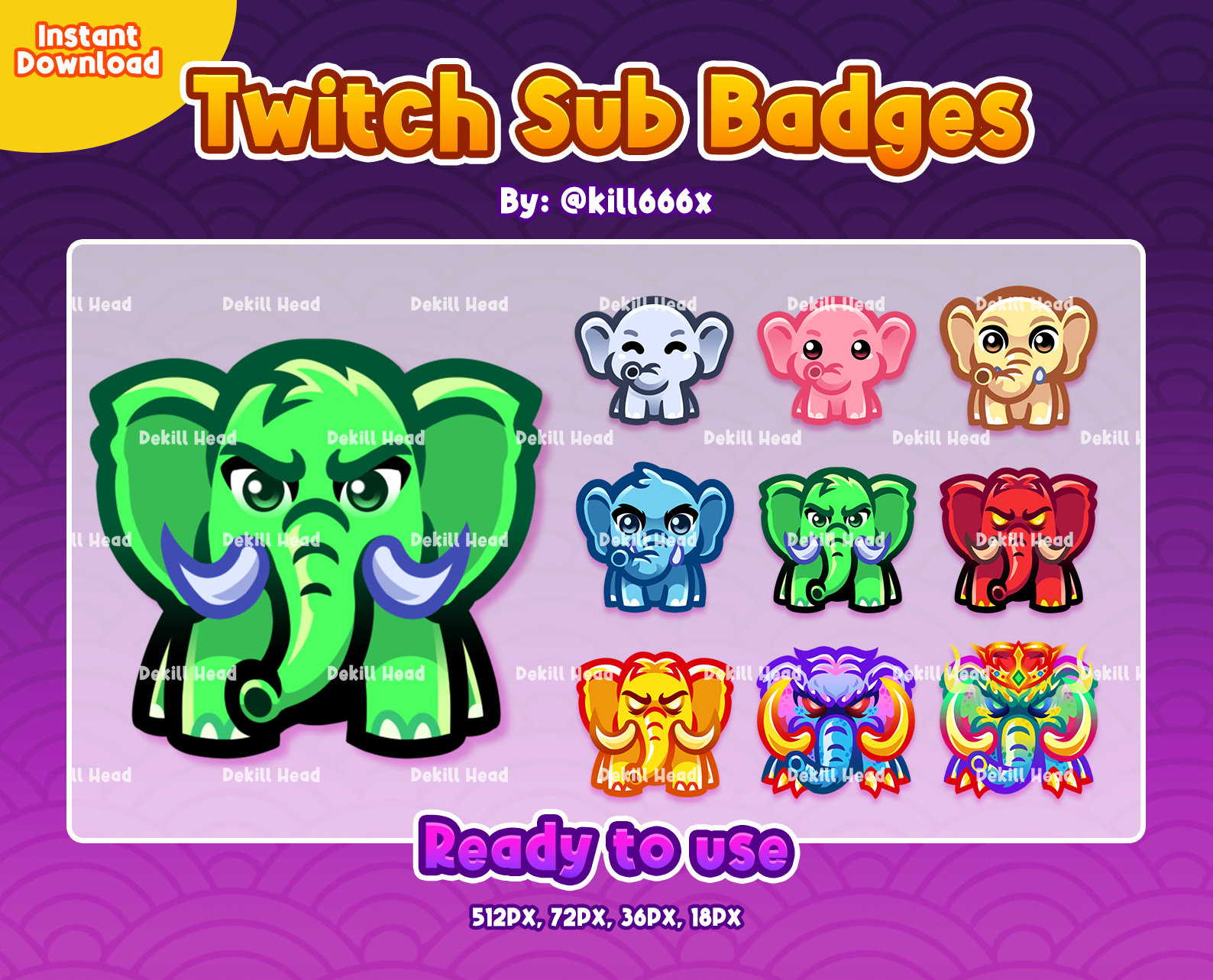 9 Sub Badges - Elephant | Cute | Rage | King - Etsy
