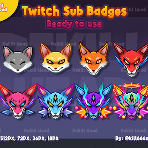 8 Sub Badges | Evil Fox Ninja | Wolf | Dog | Demon | Kunai | Japan | Subscriber Badges | Stream Badges | Twitch Badges
