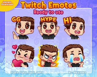 6 Streamer Emotes - Cooler Chibi Gamer Boy mit Braunen Haaren