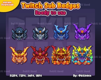 8 Sub Badges | Samurai | Devil | Kabuto | Oni Mask |  | Ronin | Japan | Subscriber Badges | Stream Badges | Twitch Badges