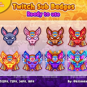 8x badge sub Re Anubi / Dio egizio / badge Stream / badge fedeltà / badge Twitch
