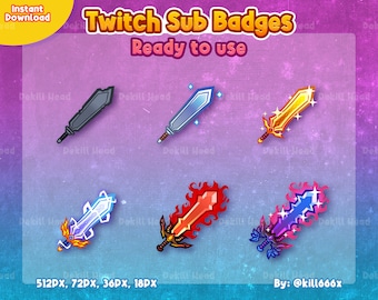 6 Sub Badges | Swords Sub Badges | Demon | Monster | Dragon | Twitch Badges