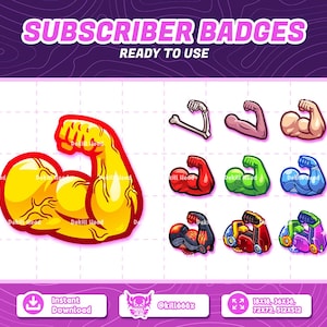Flexing Arm Twitch Sub Badges: Bone to Robot Progression (Digital Download