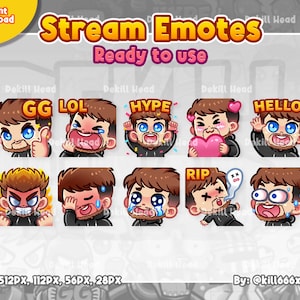 10 Stream Emotes - Hoodie Boy Brown Hair With Beard