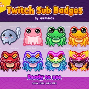 8 insignias de suscripción de Twitch de rana: Bebé, Joven, Monstruo (Descarga digital)