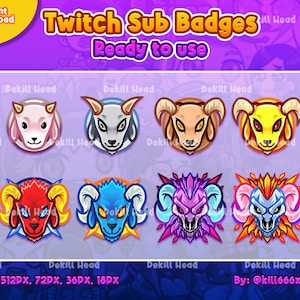 8x Goat Sub Badges | Stream Badges | Loyalty badges | Twitch Badges
