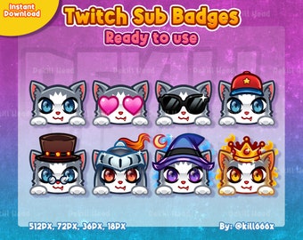 Insignias de suscripción de Twitch de Cat Head: Rey, Caballero, Mago (Descarga digital)