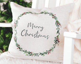 Linen pillowcase MERRY CHRISTMAS, large cushion cover (40 x 40 cm) with Christmas motif