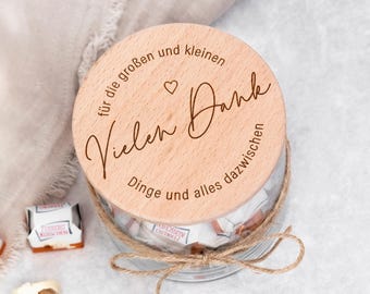 Danke Geschenk – Glas mit Holzdeckel und Gravur Vielen Dank – kleines Dankeschön Hebamme, Danke Erzieherin