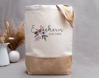 gift for preschool teacher | Juteshopper EDUCATOR WITH HEART | Shopping bag as a gift for the kindergarten teacher