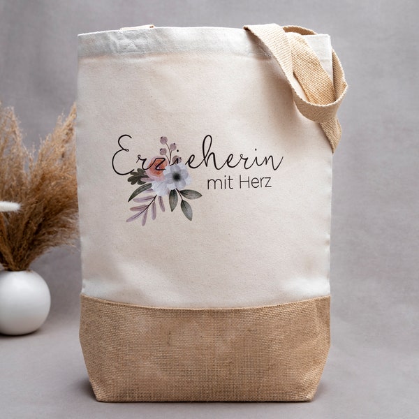 Geschenk für Erzieherin | Juteshopper ERZIEHERIN MIT HERZ | Kita Abschiedsgeschenk | Geschenkidee für Kindergarten Erzieherinnen