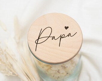 Storage jar PAPA | Glass cookie jar with wooden lid | simple candy jar as a gift for HIM | a great gift idea for dad