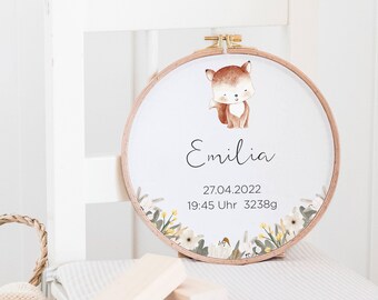 personalized gift for the birth | Wall decoration FUCHS WITH BIRTH DATES | Gift idea for baby girl or boy
