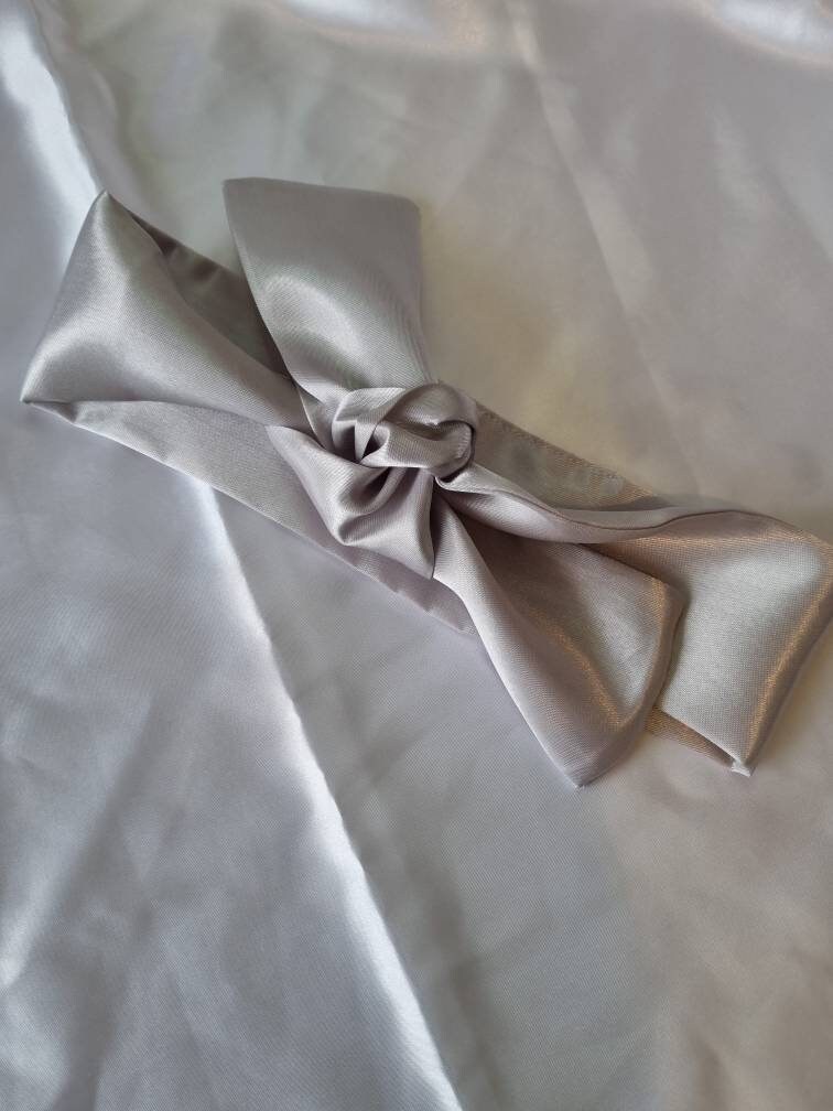 Silver grey silk self tie headband Knot satin head scarf Tie | Etsy