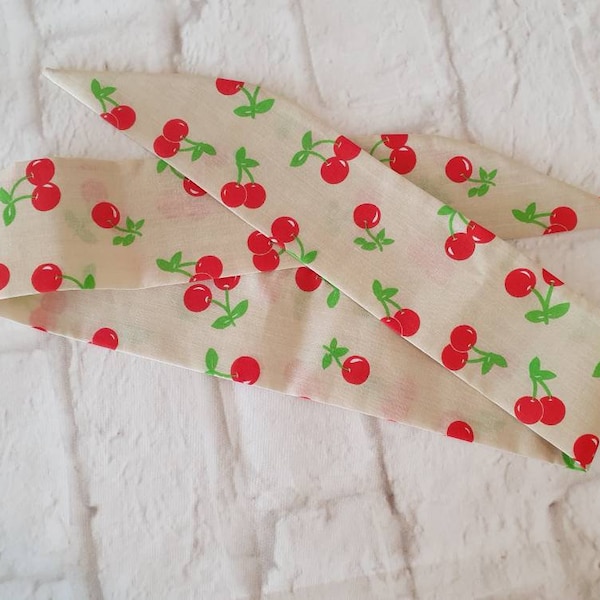 Cherry headband, fruit rockabilly headband,  hair ties, gift idea, retro headband, hair accessories, head wrap, head scarf, bandana