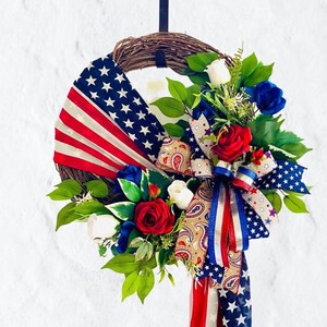 Patriotic Wreath for front door, July 4th Wreath, Patriotic Wreath, American Flag Floral Wreath, Red White Blue Decor, Memorial Day Wreath